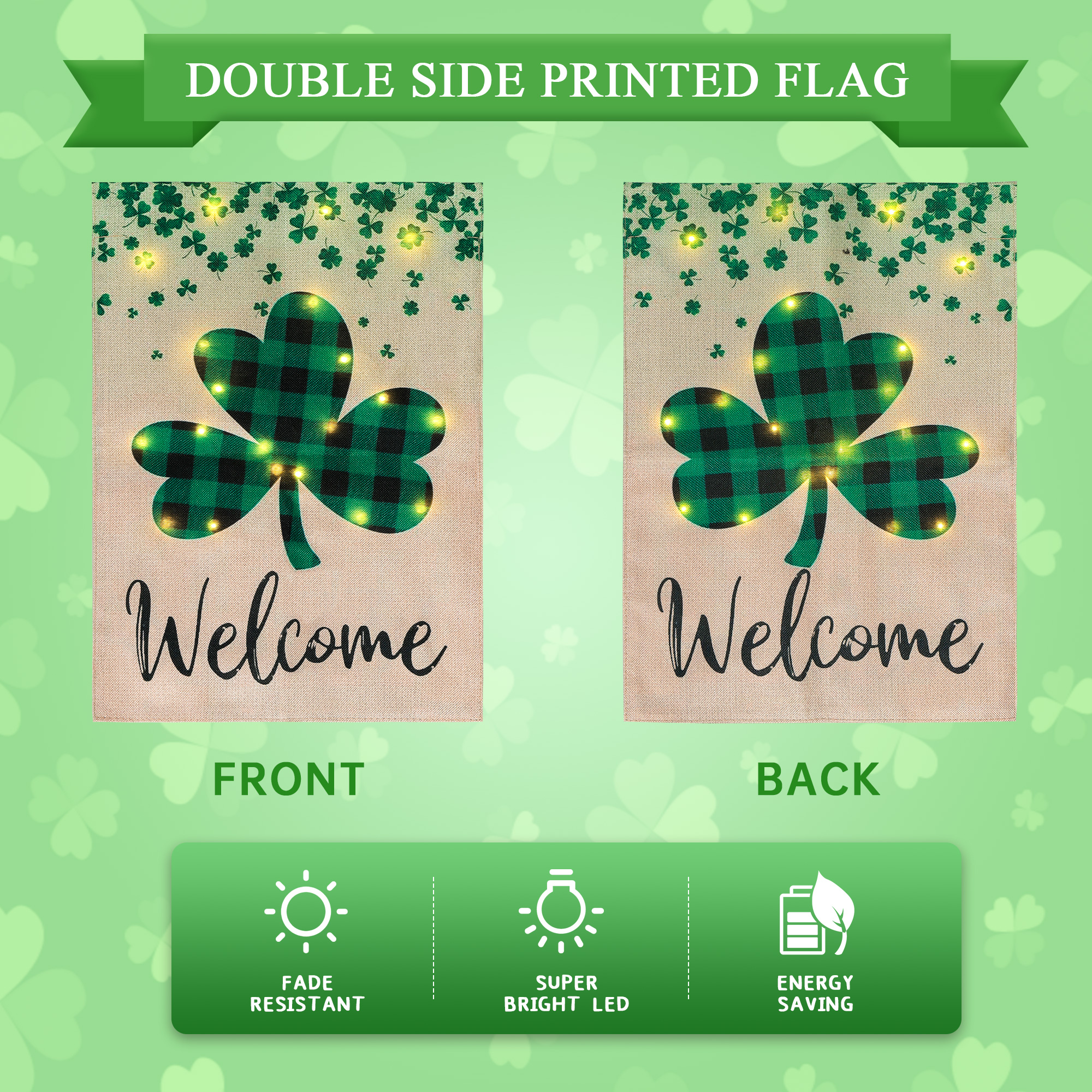 St Patrick's Day Shamrock Clover Garden Flag