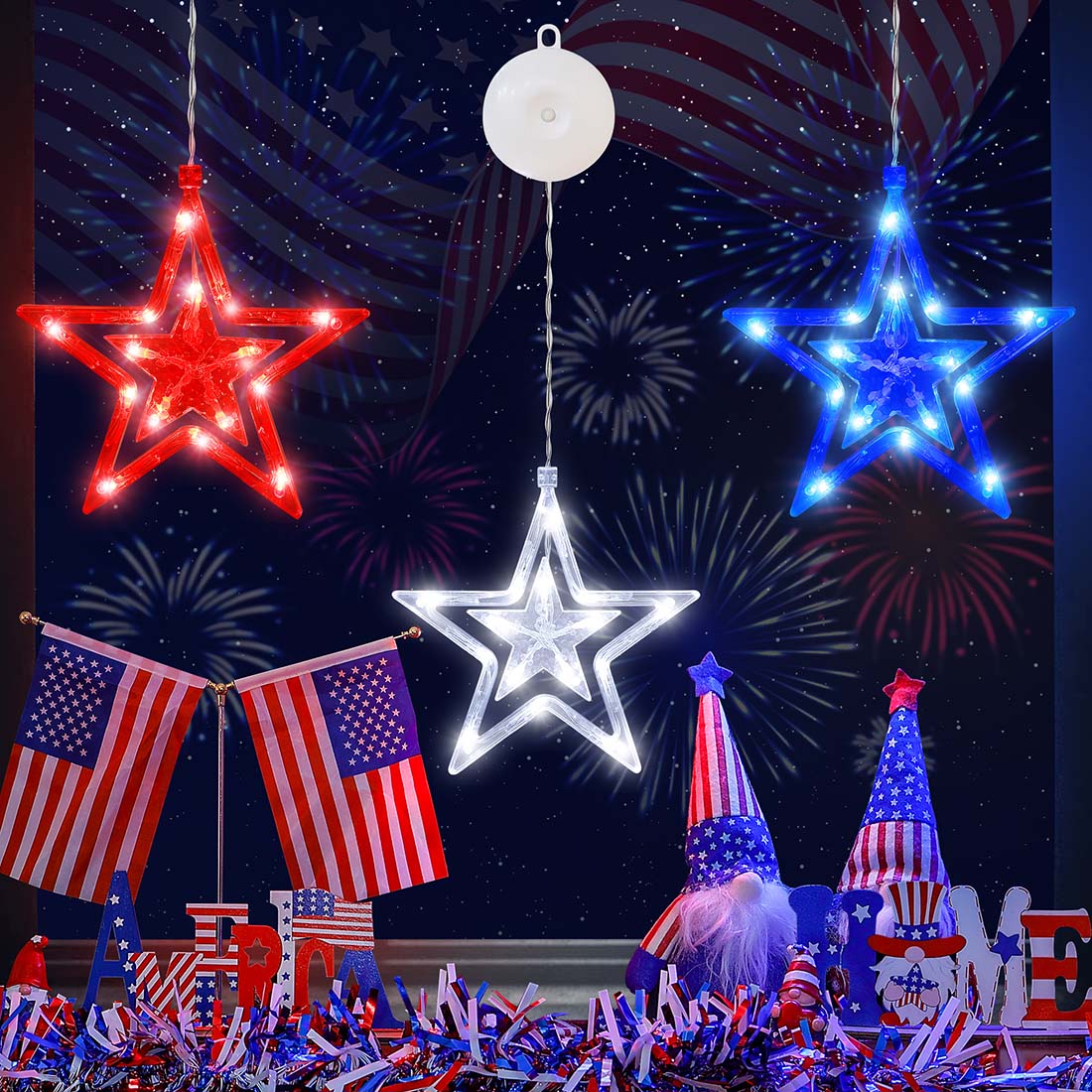 Patriotic Window Lights with Suction