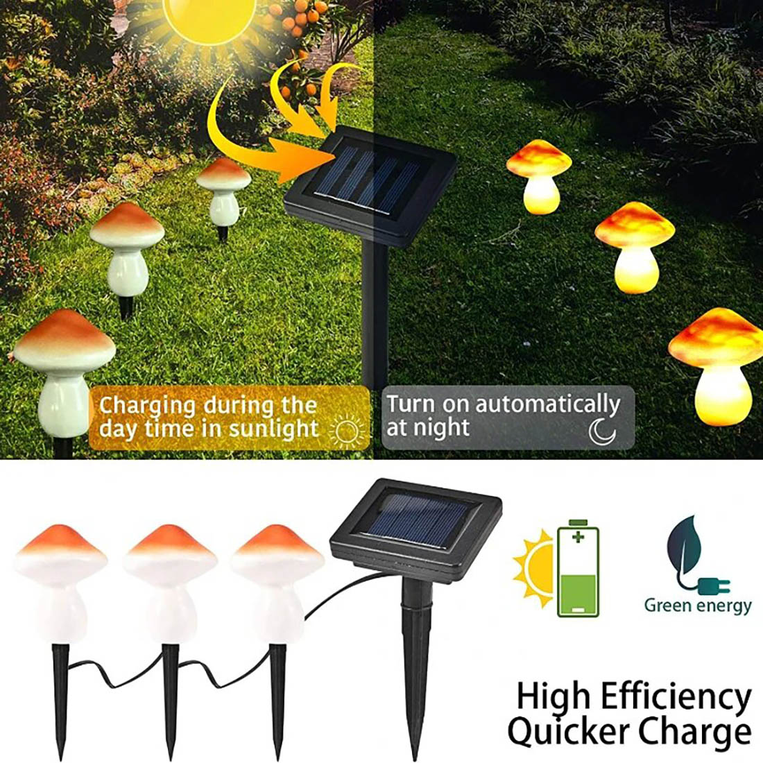 LED Solar Fairy Mushroom Lights Solar Plug Display