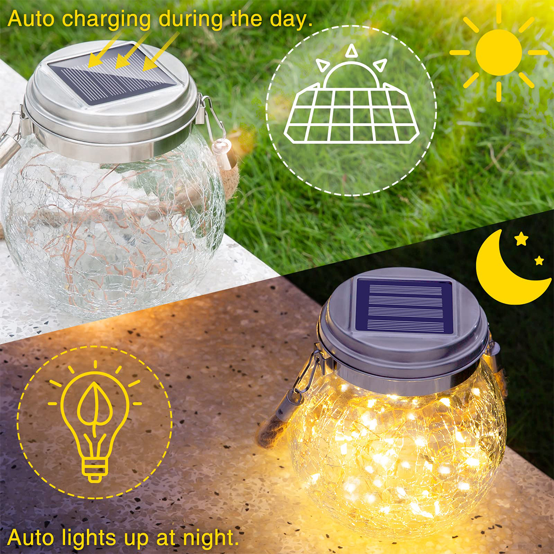 Solar Garden Outdoor Hanging Lantern Day And Night Introduce Picture