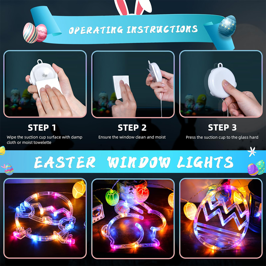 Multicolor Easter LED Hanging Window Lights Install Display Picture