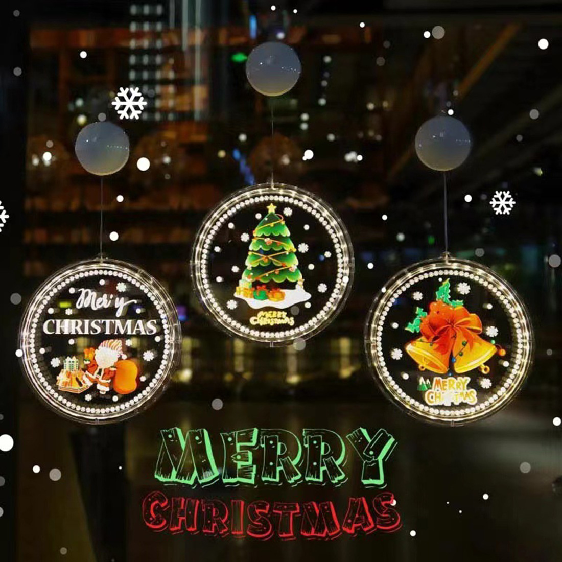 Star Santa Window Icicle Christmas Lights Scene Picture