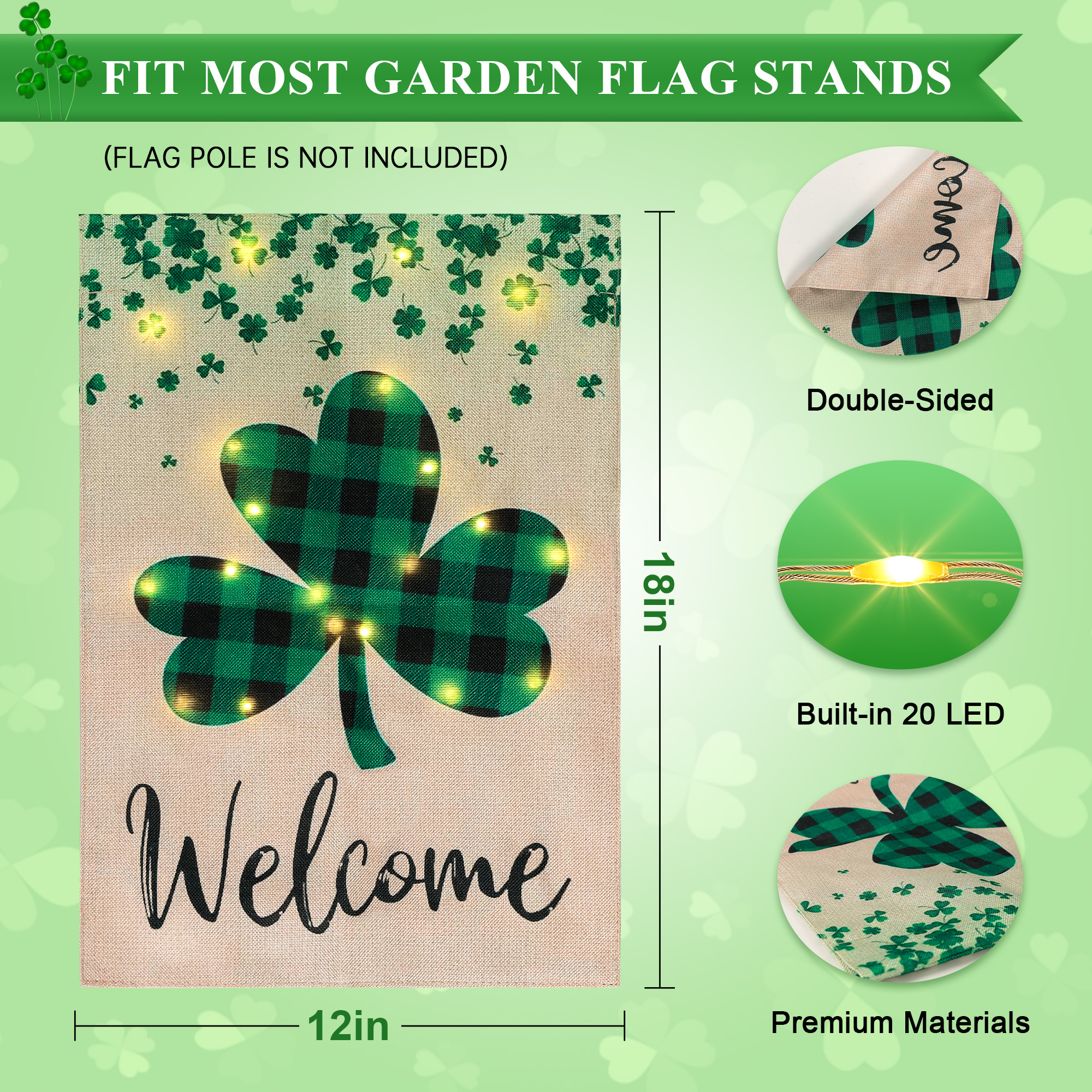 St Patrick's Day Shamrock Clover Garden Flag
