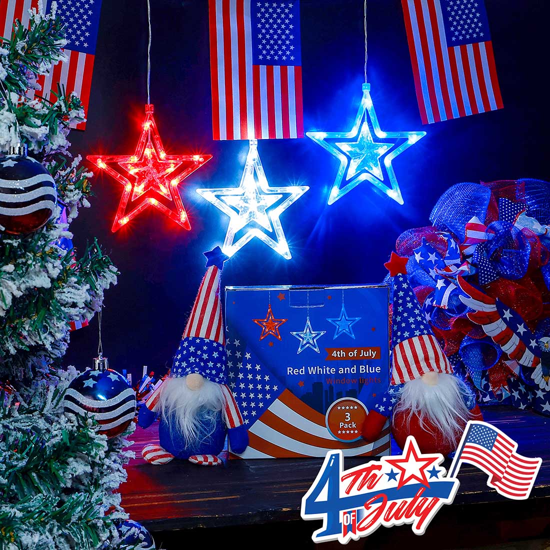 Patriotic Window Lights with Suction