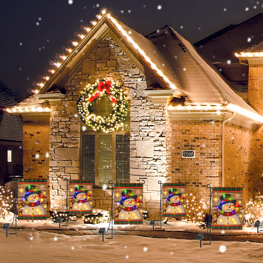 LED Christmas Snowman Garden Flag