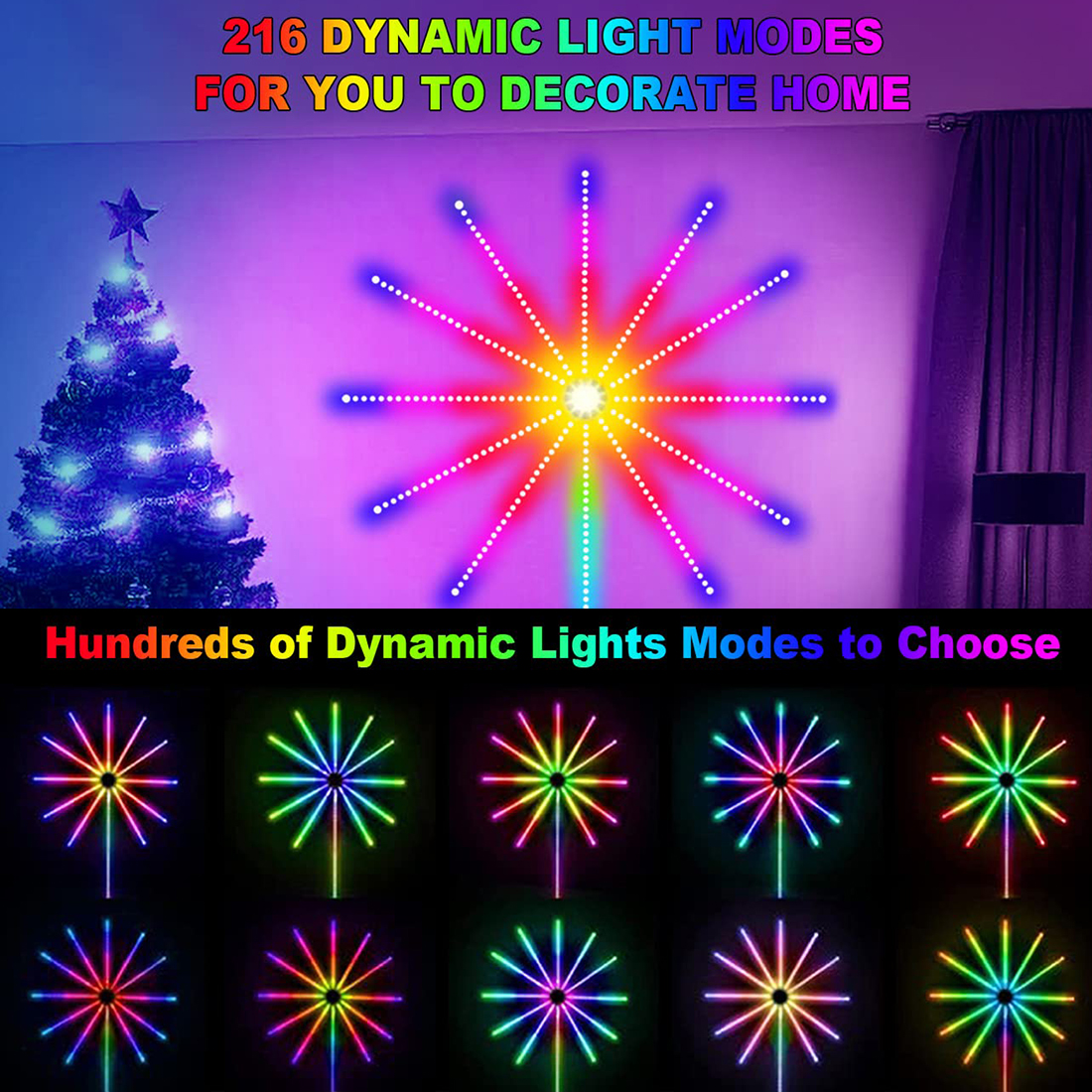 RGB Smart LED Firework Strip Lights Modes Show