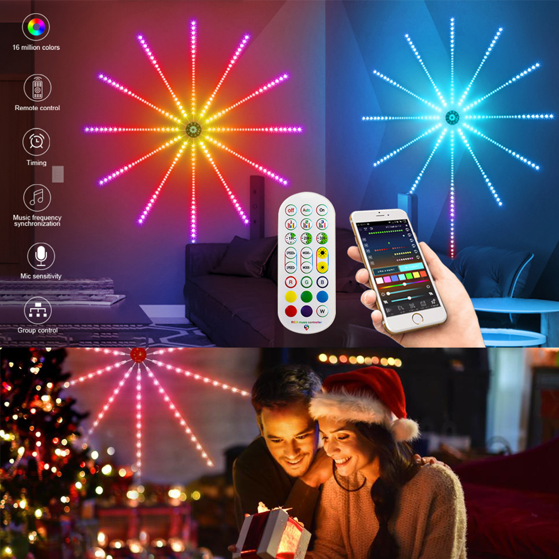 RGB Smart LED Firework Strip Lights