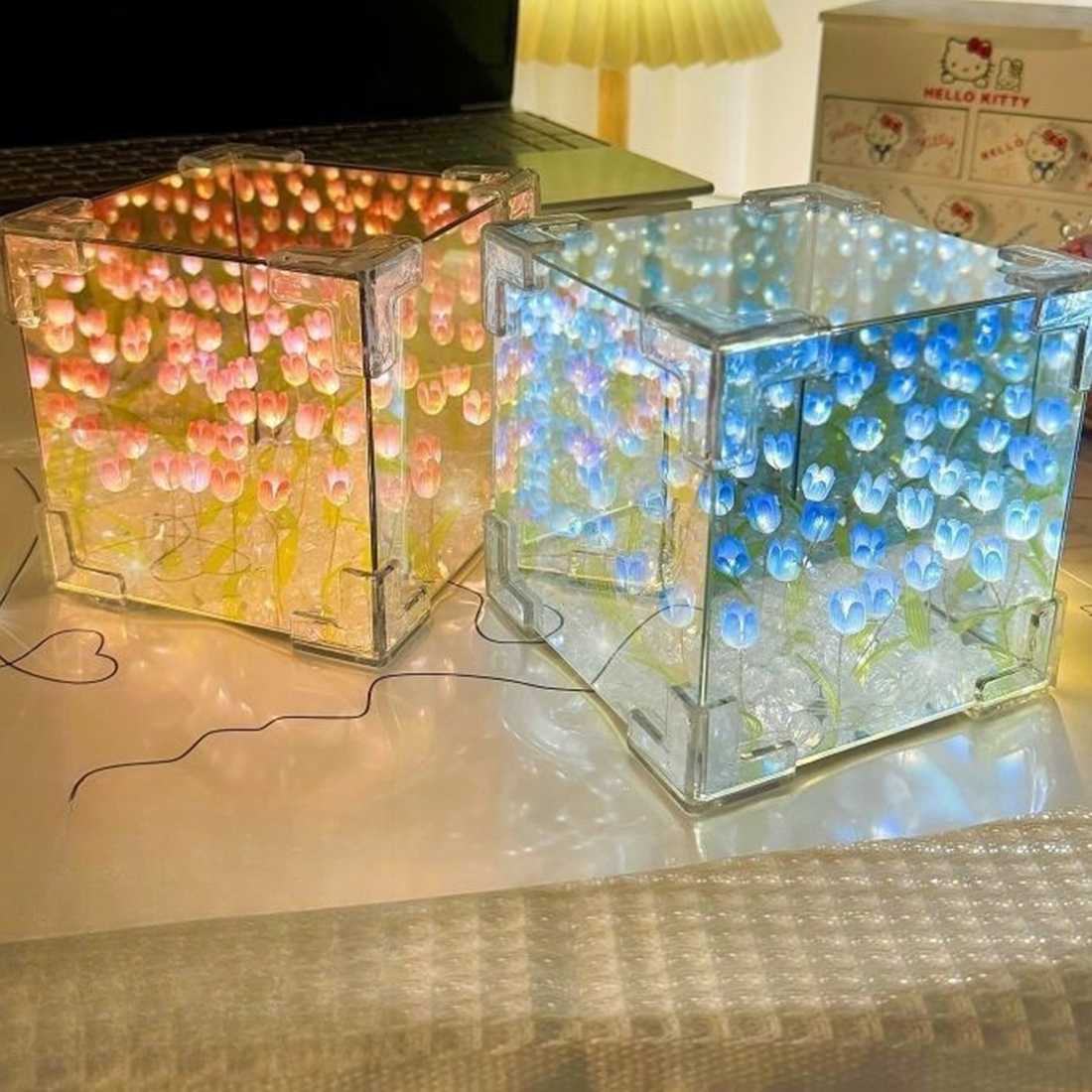 DIY Tulip Cube Mirror Lamp