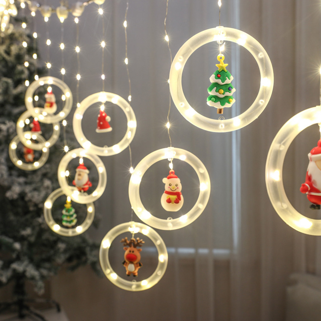 Christmas Window Hanging Decor Ring Light Scene Picture