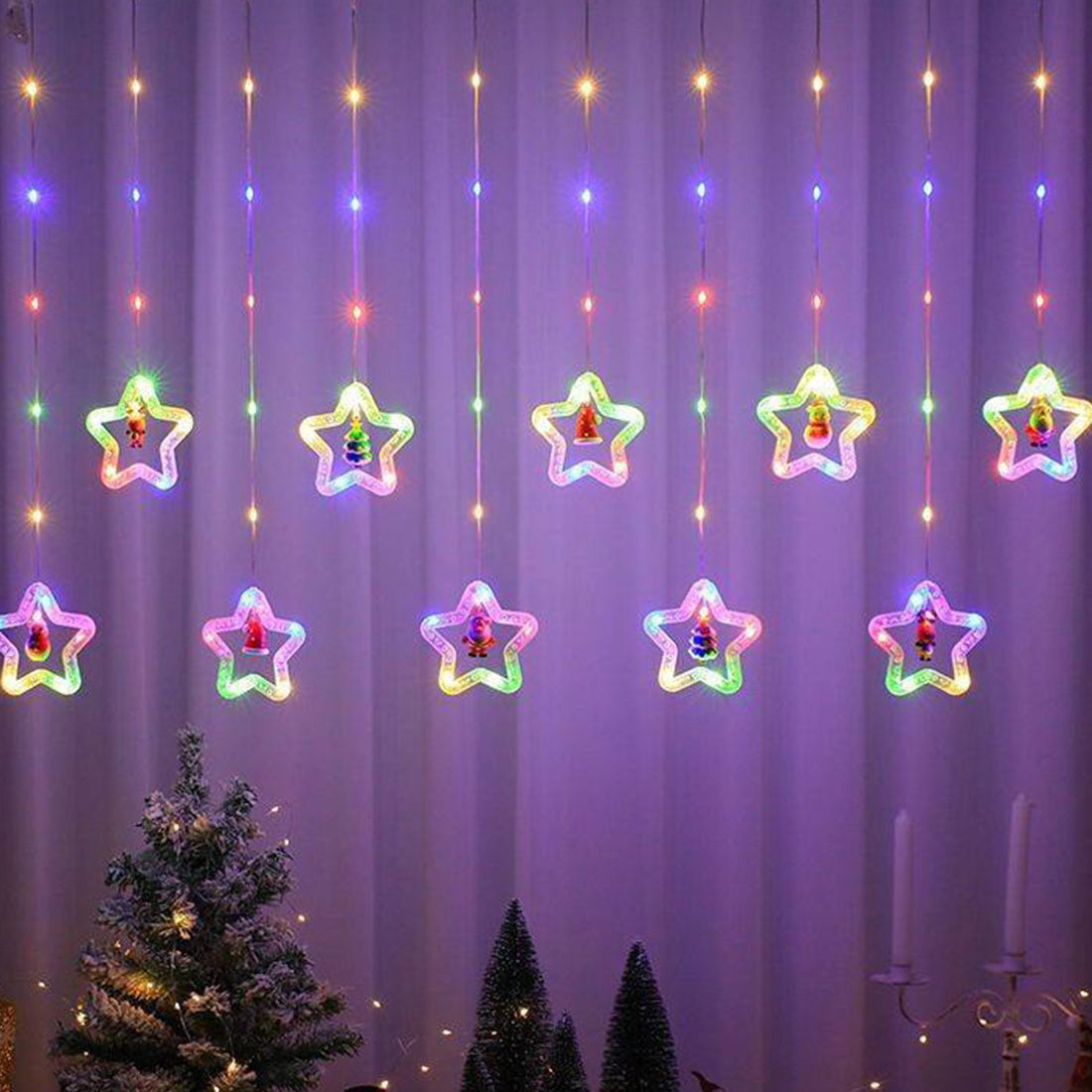 Star Santa Window Icicle Christmas Lights
