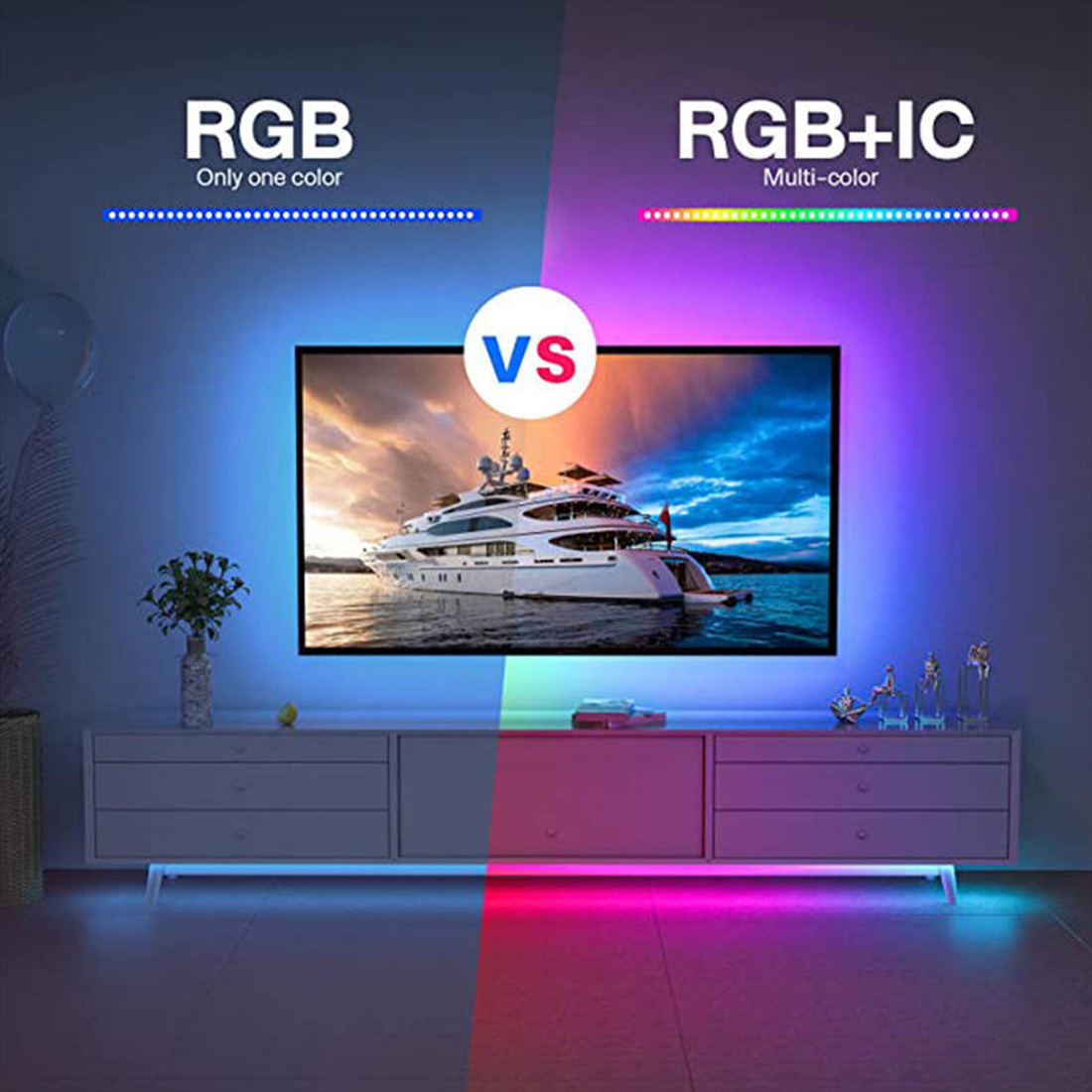 Waterproof APP Control Led Strip Lights Remote Color Compare Picture