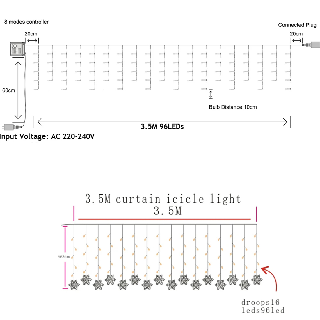 4M Led Snowflake Fairy String Lights Size Picture 