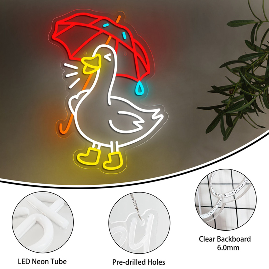 Cute Umbrella Duck LED Neon Lighted Display