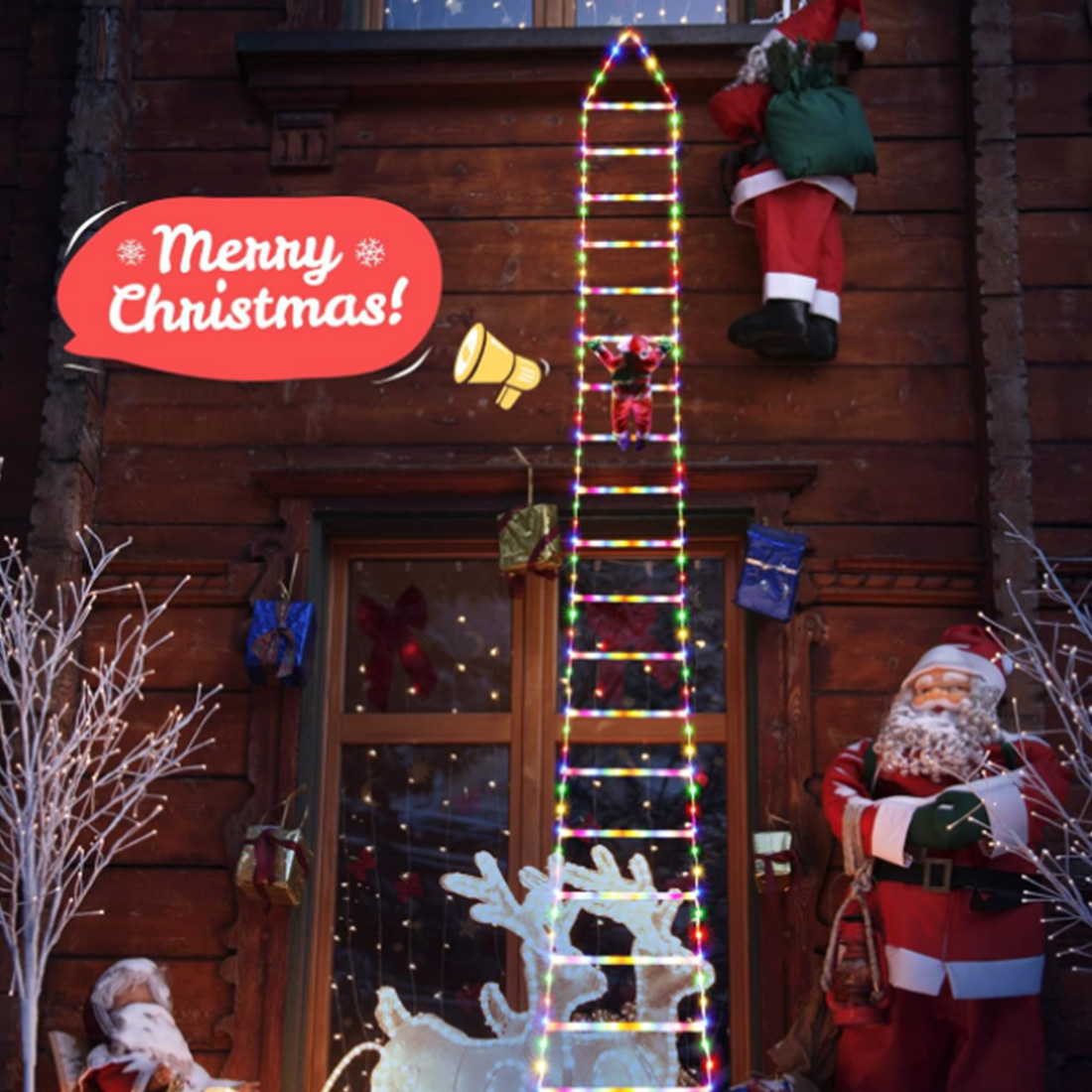 LED Ladder Lights with Climbing Santa Claus Scene Picture