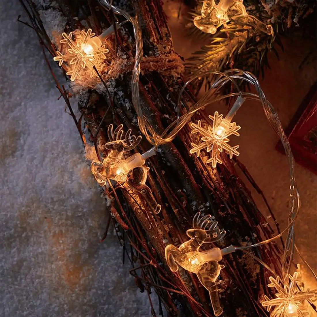 Snow elk Christmas Tree String Lights Scene Picture